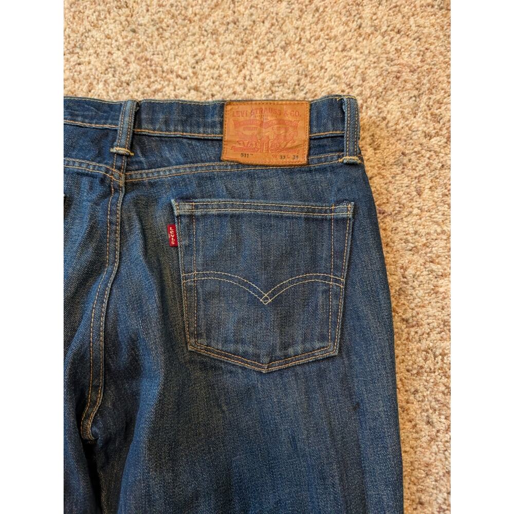 Levi's Men 511 Slim Fit White Oak Cone Denim Jeans Dark Wash Blue 33x34 Raw Hem - Picture 4 of 11